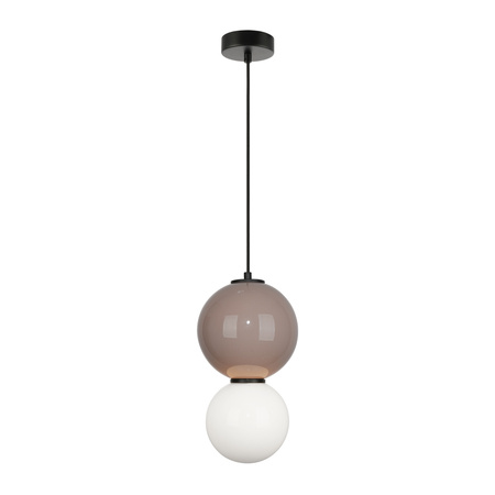 Lampa wisząca beżowa kula z ceramiki 18cm wraz ze szklanym białym kloszem LED 3000K LED Pieve Italux PND-95221-1M-BR