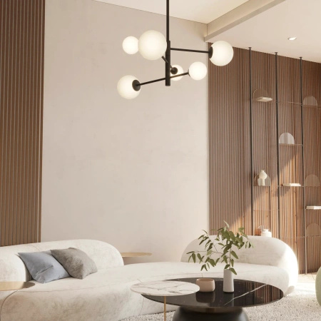 Lampa wisząca czarna sześć szklanych białych kul Bolti 6xG9 PLC0103-BK Yaskr