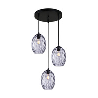 Lampa wisząca potrójna z kloszami dymionymi o nieregularnej fakturze 3xE27 Novala Italux PND-3031-3A-BK-SG