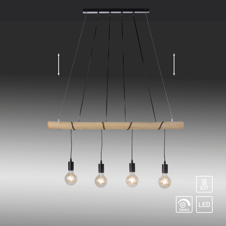 Lampa wisząca 4 zwisy na drewnianej belce TERO 4xE27 Just Light 15505-18
