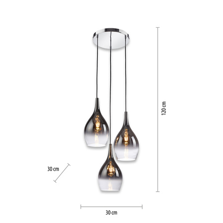 Potrójna lampa wisząca trzy zwisające klosze na chromowanym kole PILUA 3xE27 Paul Neuhaus 2062-17