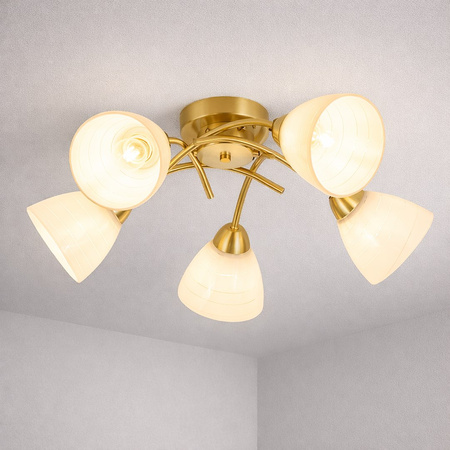 Lampa sufitowa 5-punktowa złota z białymi szklanymi kloszami CLARA GOLD 5xE27 Milagro ML2761