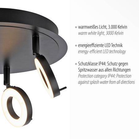 Lampa sufitowa trzypuktowa w kolorze antracyt LED 3000K IP44 SILEDA Paul Neuhaus 6788-13