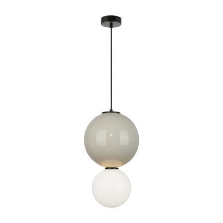 Lampa wisząca szara kula z ceramiki 25cm wraz ze szklanym białym kloszem LED 3000K Pieve Italux PND-95221-1L-GR