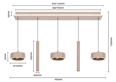 Lampa wisząca piątka prosta Carnac kaszmirowa Aviano Lighting 7040-613