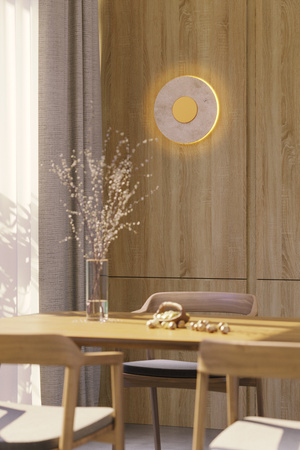 Okrągły złoty płaski kinkiet 30cm z trawertynu Maxlight W0417 Sun