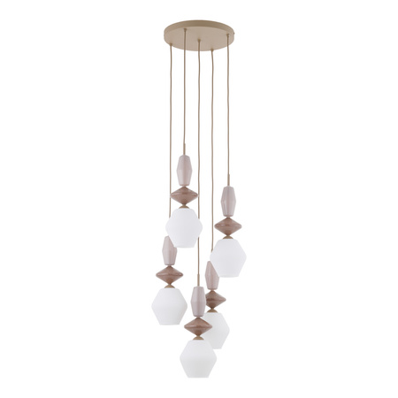 Lampa wisząca w kolorze sabia z ciekawymi kloszami i ozdobnymi bryłami ZEN SABIA FUSO WHITE 5XE14 KOŁO Tk Lighting 11864