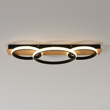 Lampa sufitowa trzy czarne okręgi na imitacji drewna ROWENA 18W LED Milagro ML2060