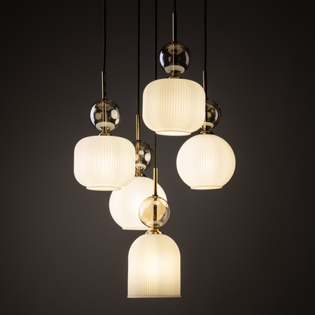 Lampa wisząca pięć zwisów szklane karbowane klosze SOPHIA COGNAC WHITE 5XE14 Tk Lighting 11593