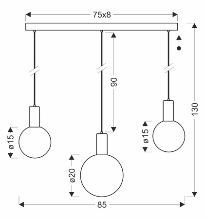 Lampa wisząca beżowa trzy białe klosze o różnych wielkościach na belce TESTA 3xG9 Candellux Studio 33-51110