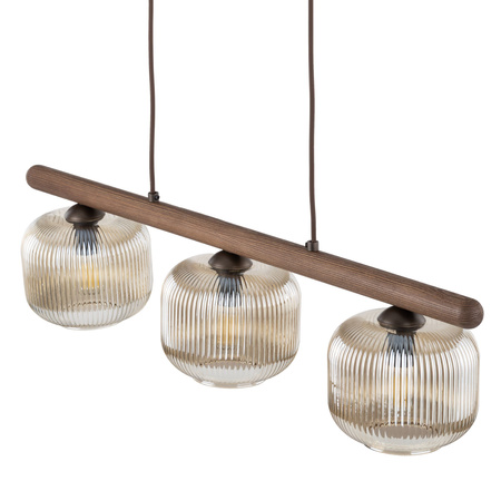 Lampa wisząca trzy szklane klosze na drewnianej belce SALVIA BROWN 3xE14 Tk Lighting 11069