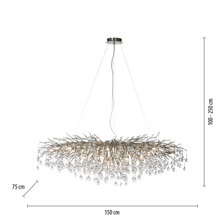 Lampa wisząca, imponujący żyrandol 150cm x 75cm ze szklanymi zwisami 15xG9 ICICLE Paul Neuhaus 2031-55