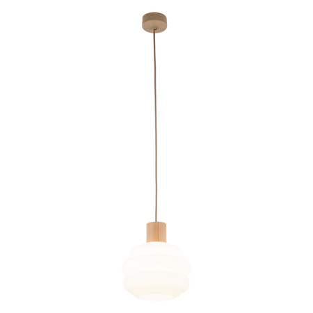 Lampa wisząca szklany klosz 20cm z dodatkiem drewna MELIA 1xE27 Tk Lighting 11090