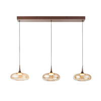 Potrójna lampa wisząca na listwie miedziana z bursztynowymi kloszami 3xLED 3000K Tenele Italux PND-24028-3B-COPP
