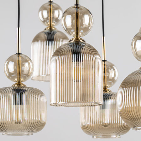 Lampa wisząca pięciozwisowa ze szklanymi karbowanymi kloszami na okrągłej podsufitce SOPHIA COGNAC 5xE14 Tk Lighting 11043