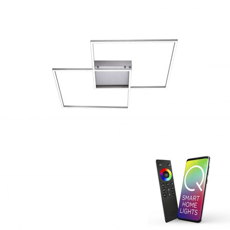 Lampa sufitowa plafon srebrny 67cm Q-INIGO LED Paul Neuhaus 6430-55 sterowana pilotem funkcja smart