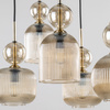 Lampa wisząca pięciozwisowa ze szklanymi karbowanymi kloszami na okrągłej podsufitce SOPHIA COGNAC 5xE14 Tk Lighting 11043