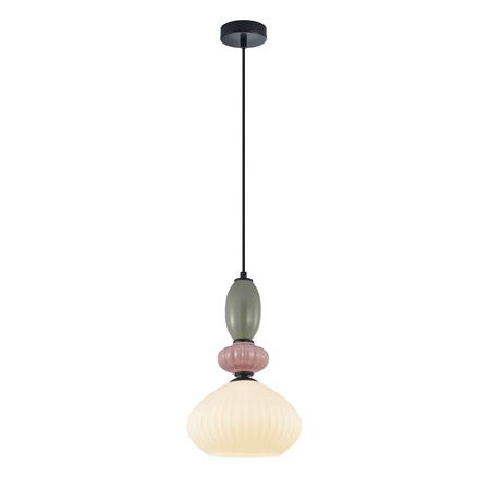 Lampa wisząca pojedyńcza o średnicy 22,5cm z elementami ceramiki 1xE27 Altra Italux PND-36787-1A-BK-WH
