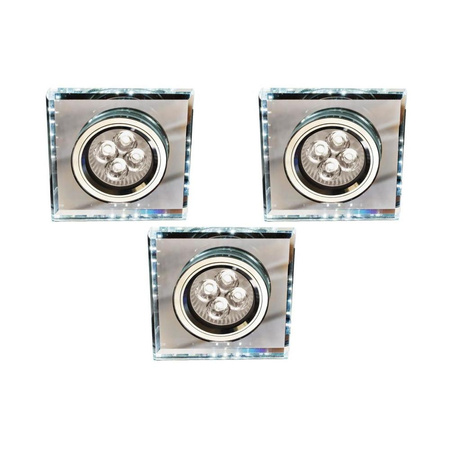 ZESTAW TRZECH OPRAW SS-22 CH/TR+WH GU10 50W+LED SMD 230V BIAŁY 2,1W CHROM OPR. STROP. STAŁA KWADRATOWA SZKŁO TRANSPARENTNE Candellux 99-54746