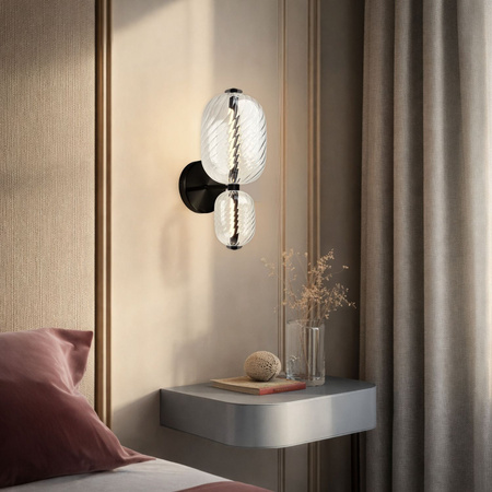 Czarny kinkiet owalne szklane transparentne klosze PLAYA 10W LED 3000K Candellux Studio 22-50540
