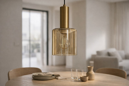 Pojedyńcza lampa wisząca z bursztynowym kloszem AIGO Kaja Lighting K-5875
