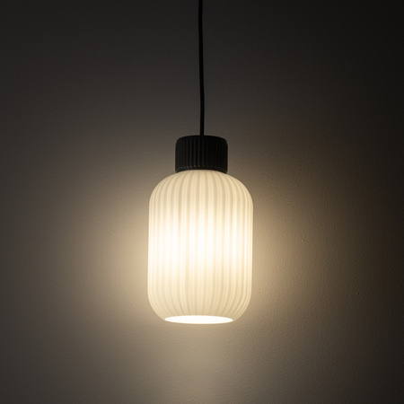 Lampa wisząca szklany ryflowany klosz + elementy szarej ceramiki 1xE27 AURORA A Nowodvorski 11969