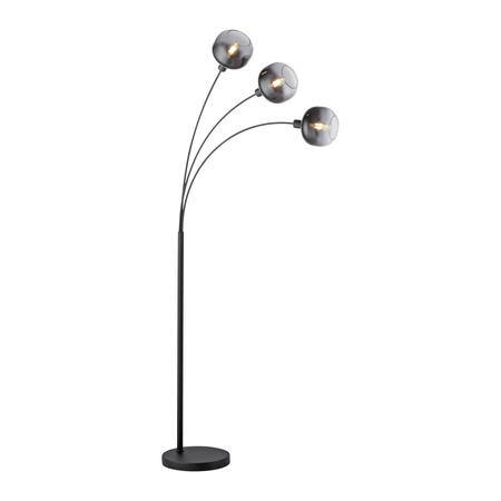 Lampa podłogowa czarna w kształcie łuku trzy dymione szklane klosze ZEA Just LIght 15422-18