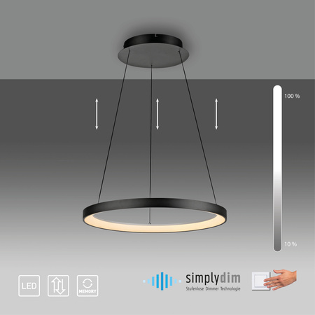 Lampa wisząca czarny okrąg 57cm LED 3000K z wbudowanym ściemniaczem HOOP Paul Neuhaus 2851-18