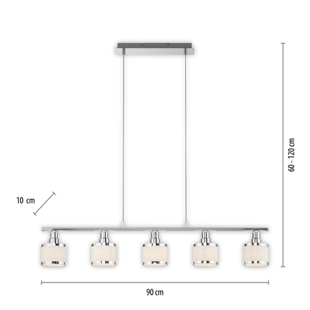 Lampa wisząca pięć szklanych kloszy na chromowanej belce  ACCOR Just Light 5xE14  15375-17
