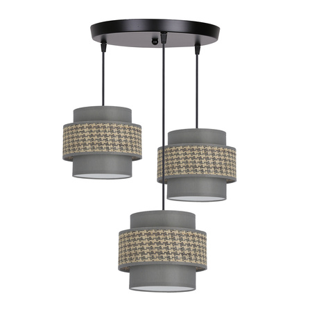 LUCCIA LAMPA WISZĄCA CZARNY TALERZ 3X40W E27 ABAŻUR BEŻOWY+GRAFITOWY Candellux 33-25470