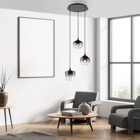 Lampa wisząca czarna z trzema zwisającymi kloszami  ZEA 3xE14 Just Light 15424-18