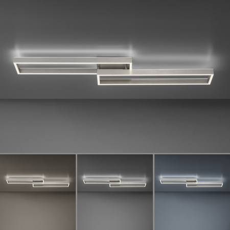 Srebrna lampa sufitowa dwie prostokątne ramki LED sterowane pilotem PAAN Paul Neuhaus 6231-55