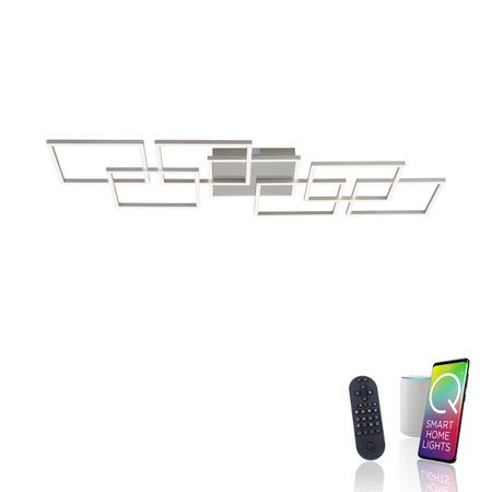 Lampa sufitowa kwadraty LED w kolorze stalowym Q-INIGO Paul Neuhaus 6014-55 sterowana pilotem