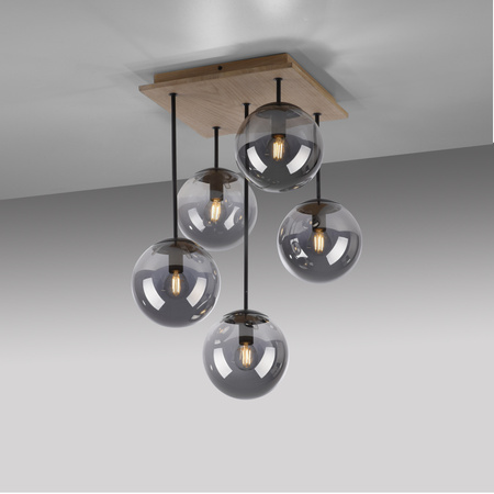 Lampa sufitowa z drewnianą podstawą i pięcioma szklanymi kloszami GREEN WIDOW 5xE14 Just Light 11395-79