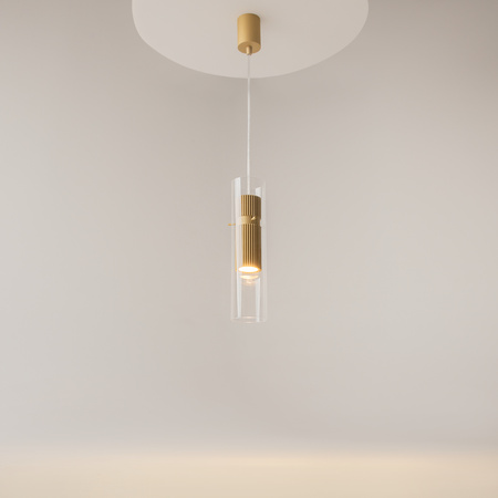 Lampa wisząca ryflowana złota tuba w szklanej otoczce Dynamics MOD326PL-01MG Maytoni