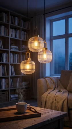 Lampa wisząca z 3 ryflowanymi kloszami do salonu LIRA Kaja Lighting K-6062
