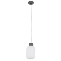 Lampa wisząca szklany ryflowany klosz + elementy szarej ceramiki 1xE27 AURORA A Nowodvorski 11969
