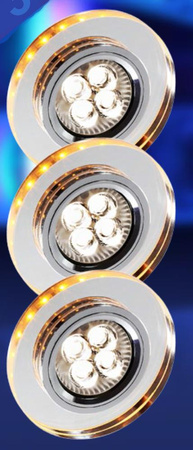 ZESTAW TRZECH OPRAW SS-23 CH/TR+AM GU10 50W+LED SMD 230V BURSZTYNOWY 2,1W OPR. STROP. STAŁA OKRGŁA SZKŁO TRANSPARENTNE Candellux 99-54791