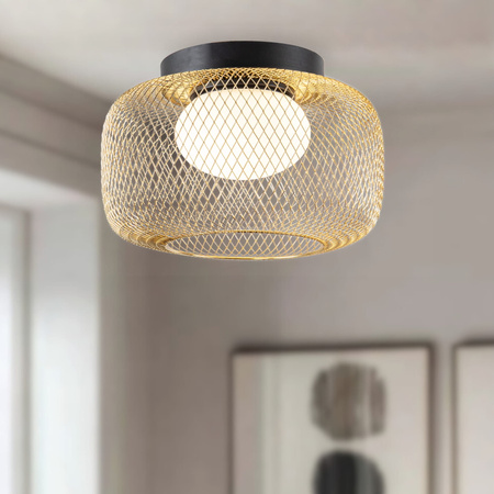 Lampa sufitowa okrągła 32cm siatkowa złota metalowa obudowa wraz z białym kloszem SOPRA 32 1xGX53 Candellux Studio 31-50977
