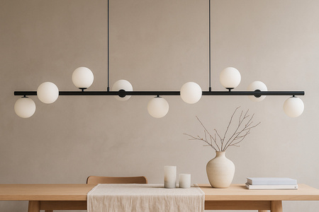 Czarna lampa wisząca z białymi kloszami na belce FILO Kaja Lighting K-5853