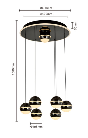 Lampa wisząca siódemka okrągła Biarritz czarny chrom Aviano Lighting 5047-805