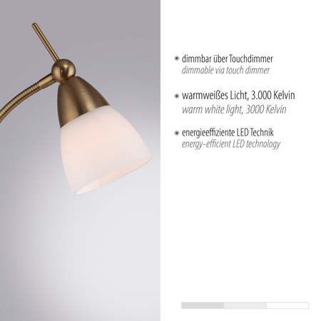Lampa podłogowa z wyginanym ramieniem w kolorze mosiężnym PINO Paul Neuhaus 400-11 na dotyk