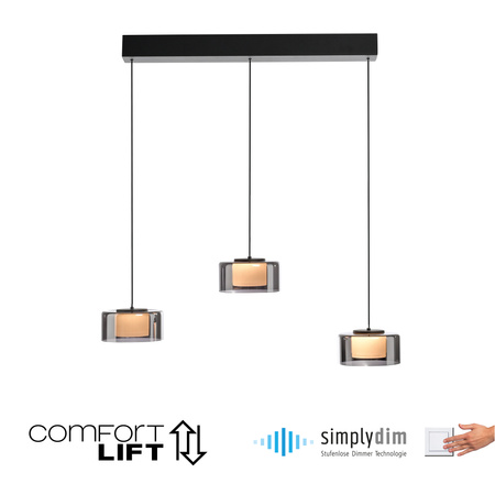 Potrójna lampa wisząca z funkcją ściemniania i Comfort LIFT RIKA Paul Neuhaus 2113-18