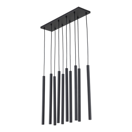 Lampa wisząca 10 metalowych cienkich karbowanych rurek na prostokatnej podstawie FERRO BLACK 10XG9 LISTWA 10xG9 Tk Lighting 11489