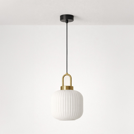 Lampa wisząca z białym, ryflowanym kloszem DIOP Kaja Lighting K-5891