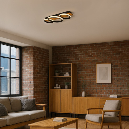Lampa sufitowa trzy czarne okręgi na imitacji drewna ROWENA 18W LED Milagro ML2060