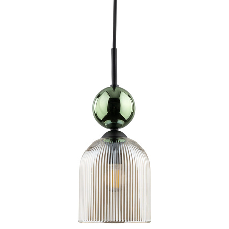 Lampa wisząca pojedyńcza z karbowanym koniakowym kloszem i zieloną kulą SOPHIA GREEN COGNAC 1xE14 Tk Lighting 11146