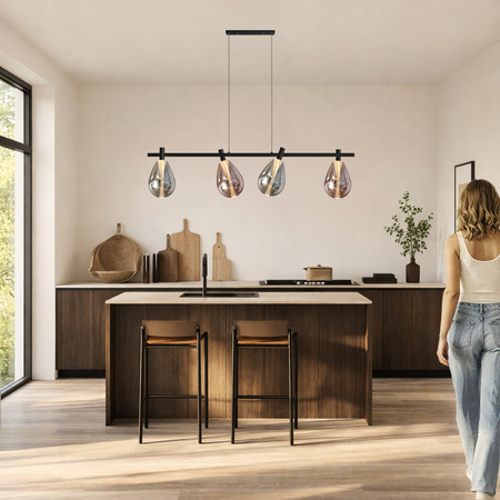 Lampa wisząca cztery szklane ruchome klosze na czarnej belce DENSO 4xG9 Candellux Studio 34-51226