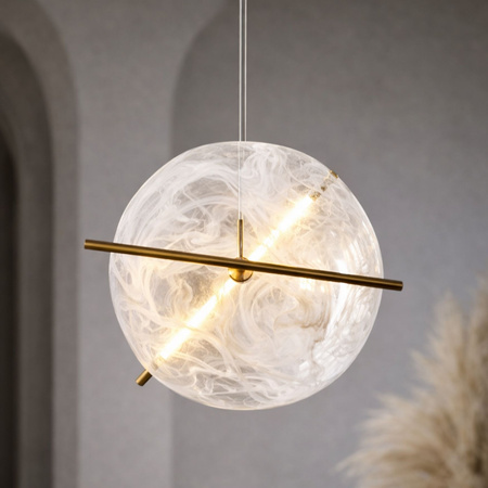 Lampa wisząca mosiężna z płaskim szklanym kloszem i rurkami LED RELAX 15W 3000K Candellux Studio 31-50816