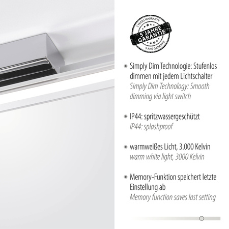 Kinkiet lampa nad lustro do łazienki chrom 60cm TIMON IP44 Paul Neuhaus 9107-17 ze ściemniaczem